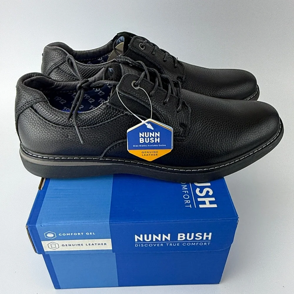 Nunn Bush Bayridge PT OX Leather Plain Toe Oxford Shoes Mens 9.5 M Black NIB